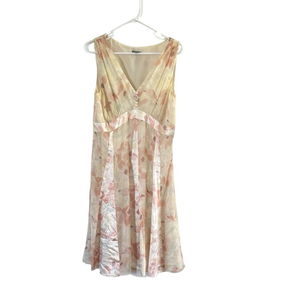 Ann Taylor Pink Ivory Floral Silk Dress Y2K size 10 Fairy Whimsical - Picture 1 of 6